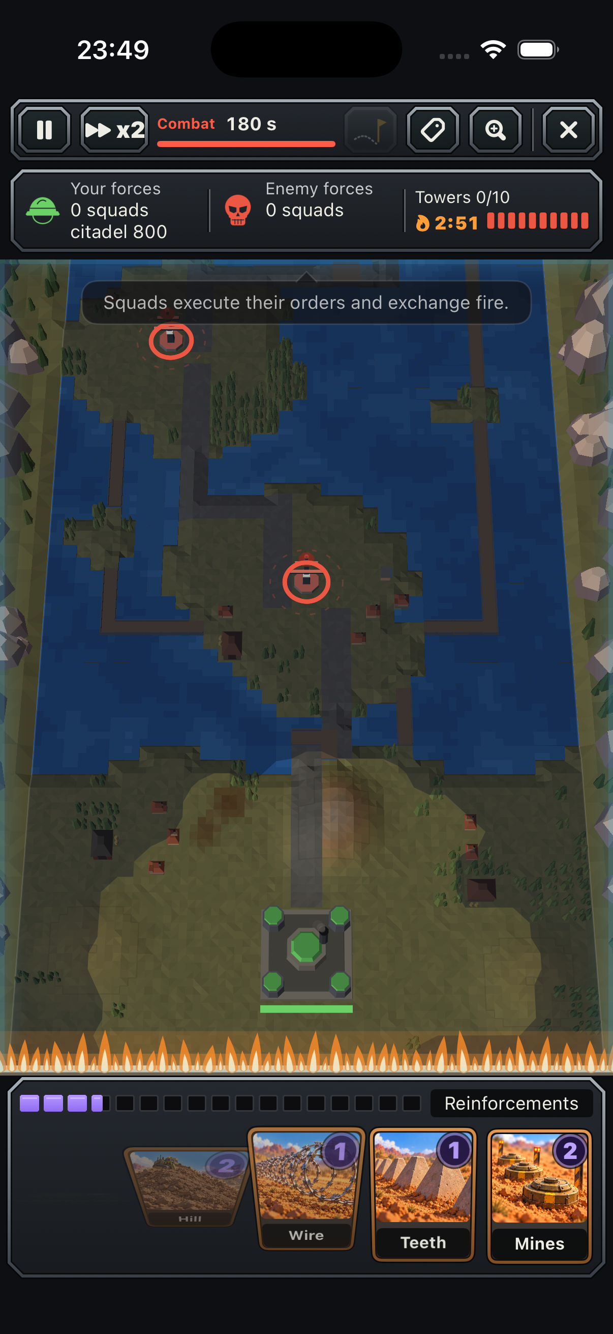 Redvance planning phase with fortifications on the board